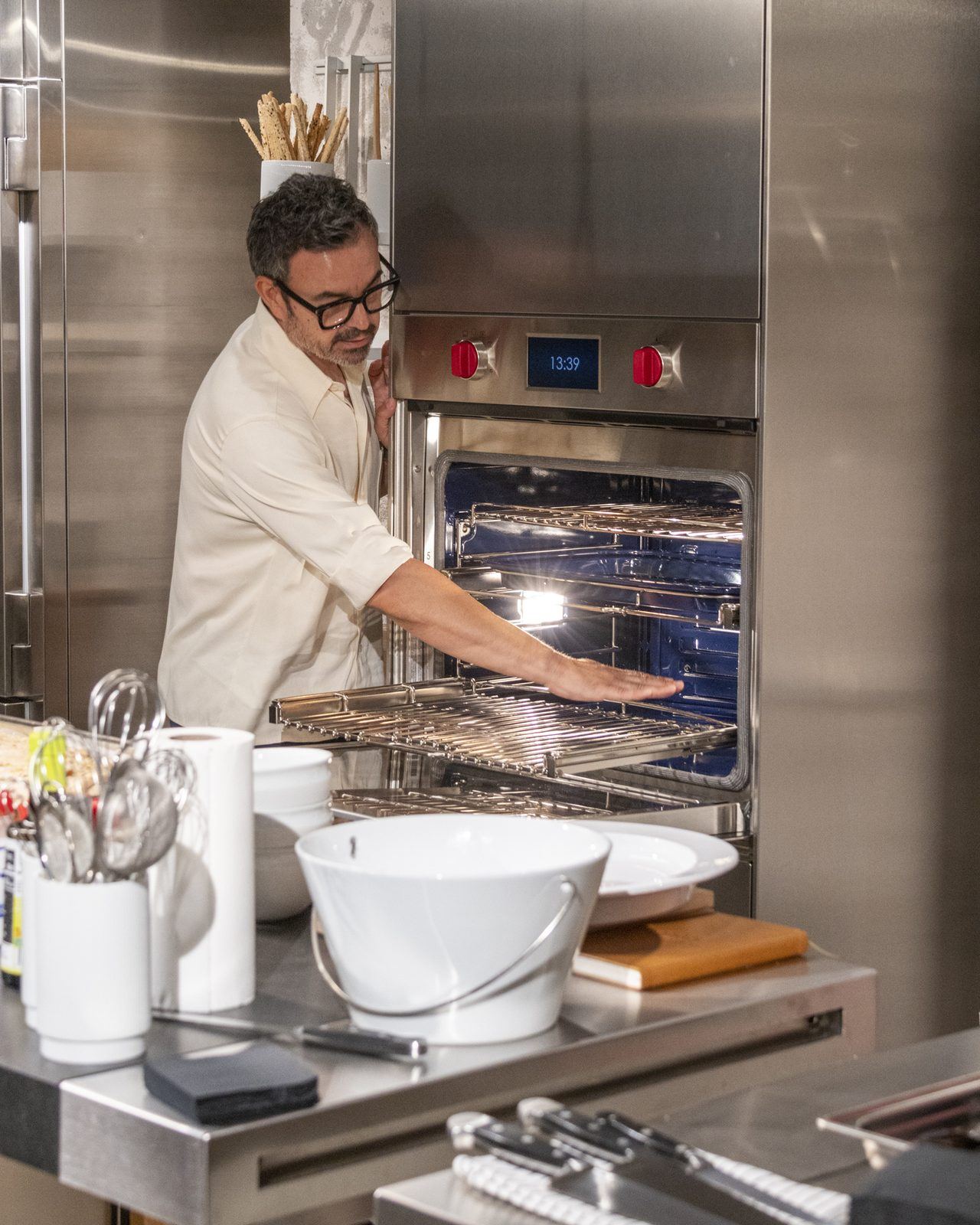 Diego Ferrer working the Sub-Zero & Wolf oven